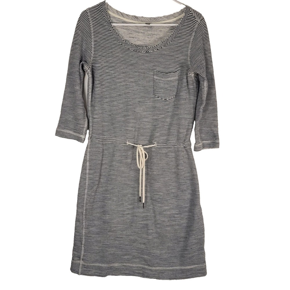 LL Bean Signature Dress Womens Small Navy White Stripe Drawstring Cotton Comfort